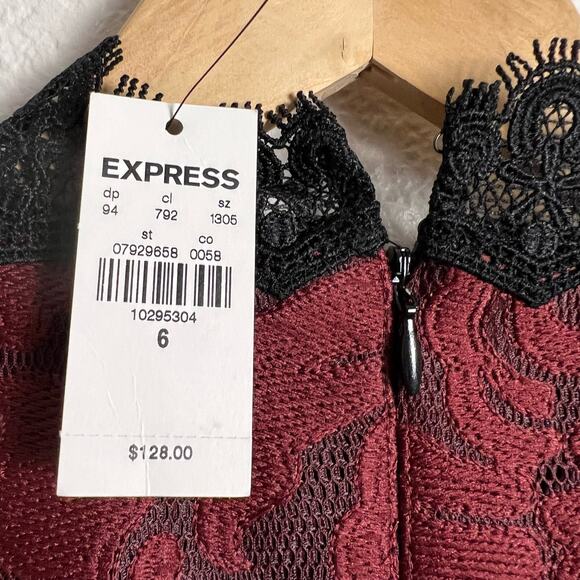 Express Black Red Lace Pleated Sleeveless Cocktail Midi Dress Size 6 - Picture 10 of 10